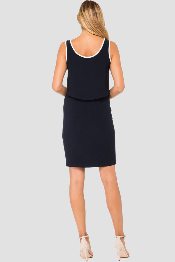 Joseph Ribkoff Navy Blue White Circle Keyhole Layered Jersey Sheath Dress Size 8