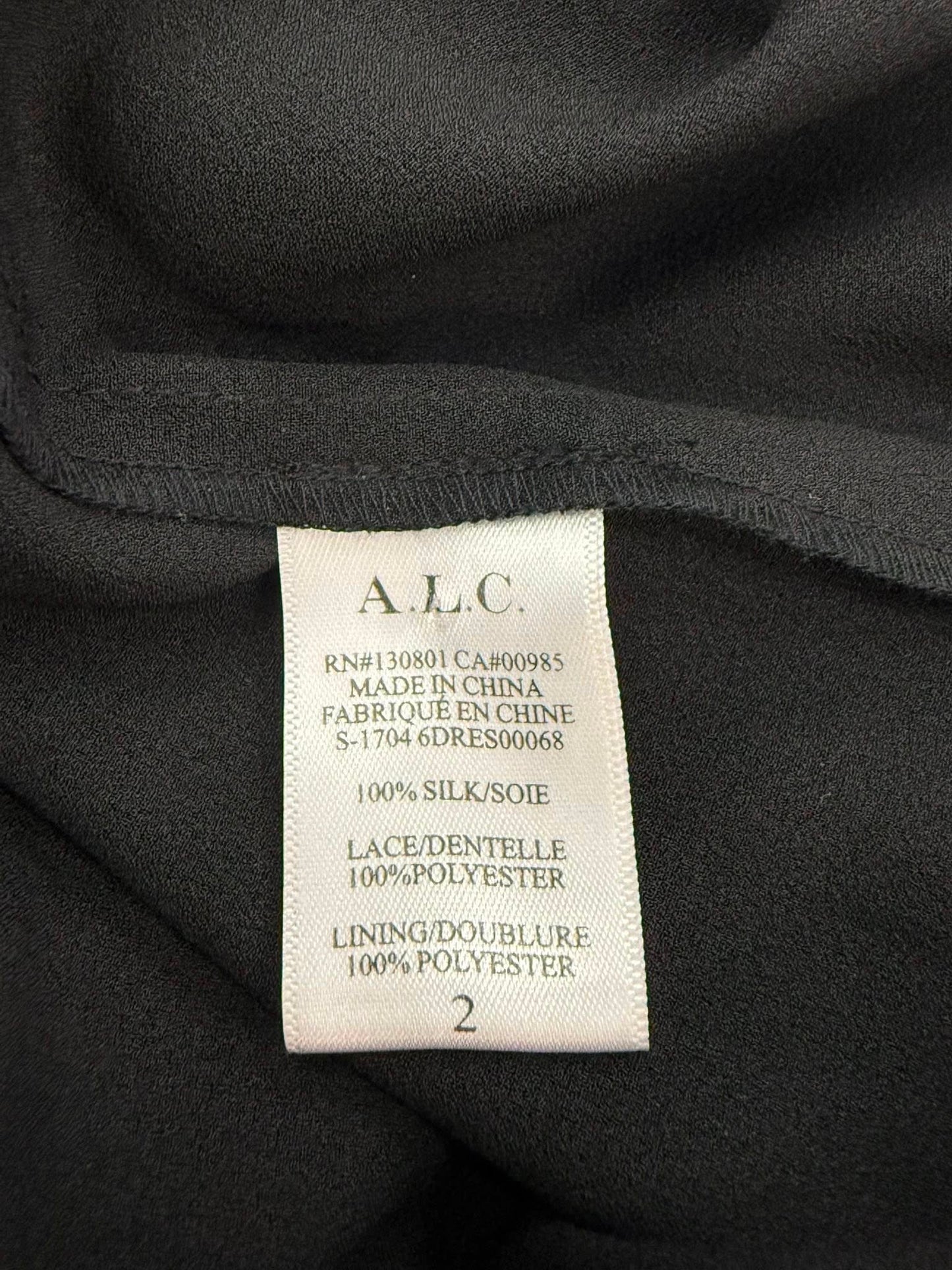 ALC A.L.C. Black Lace Up Grommet Plunge V Neck Silk Araya Midi Dress Size 2