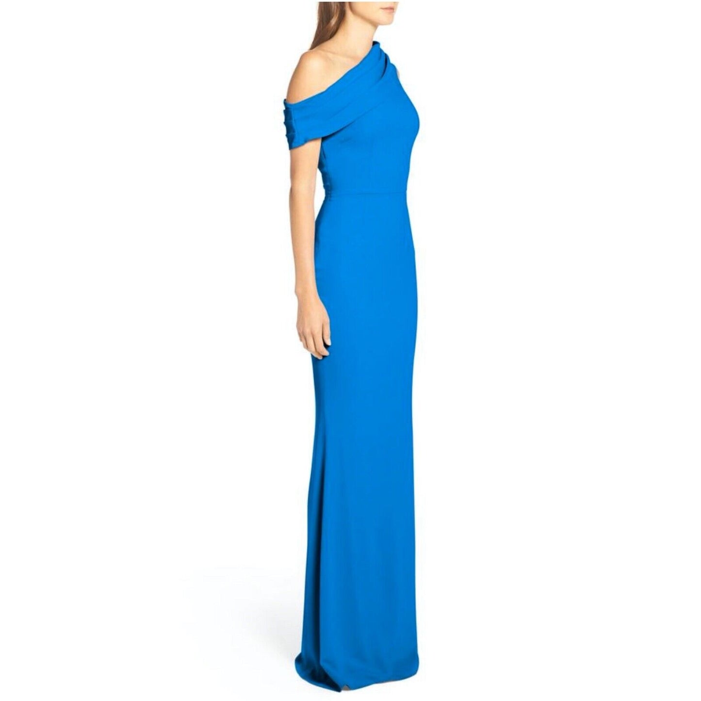 Katie May Bhldn Layla Crepe One Shoulder Formal Dress Gown Size 6 Lagoon Blue