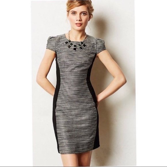 Moulinette Soeurs Anthropologie Black Gray Metallic Shimmer Tweed Sheath Dress 6