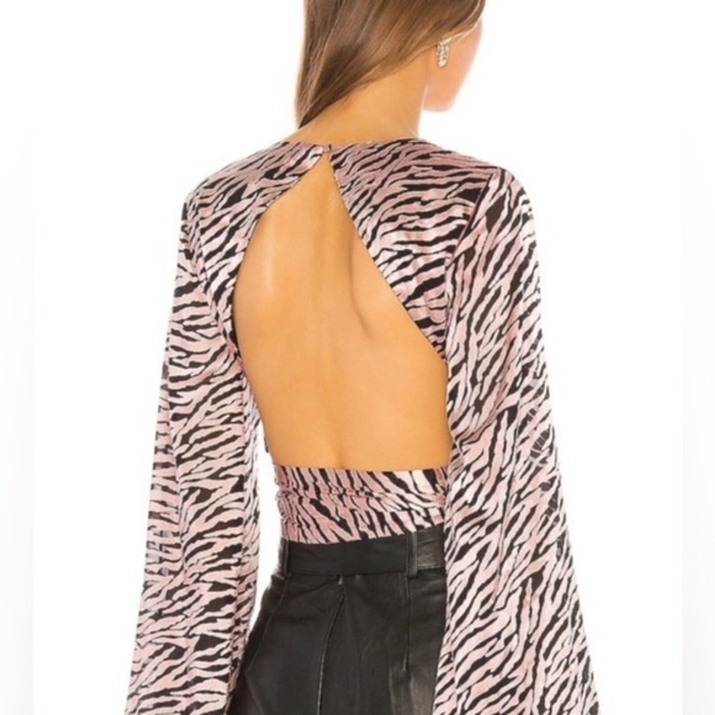 NBD x Revolve Jodi Black Pink Zebra Animal Print Open Back Cropped Top Tie Sz S
