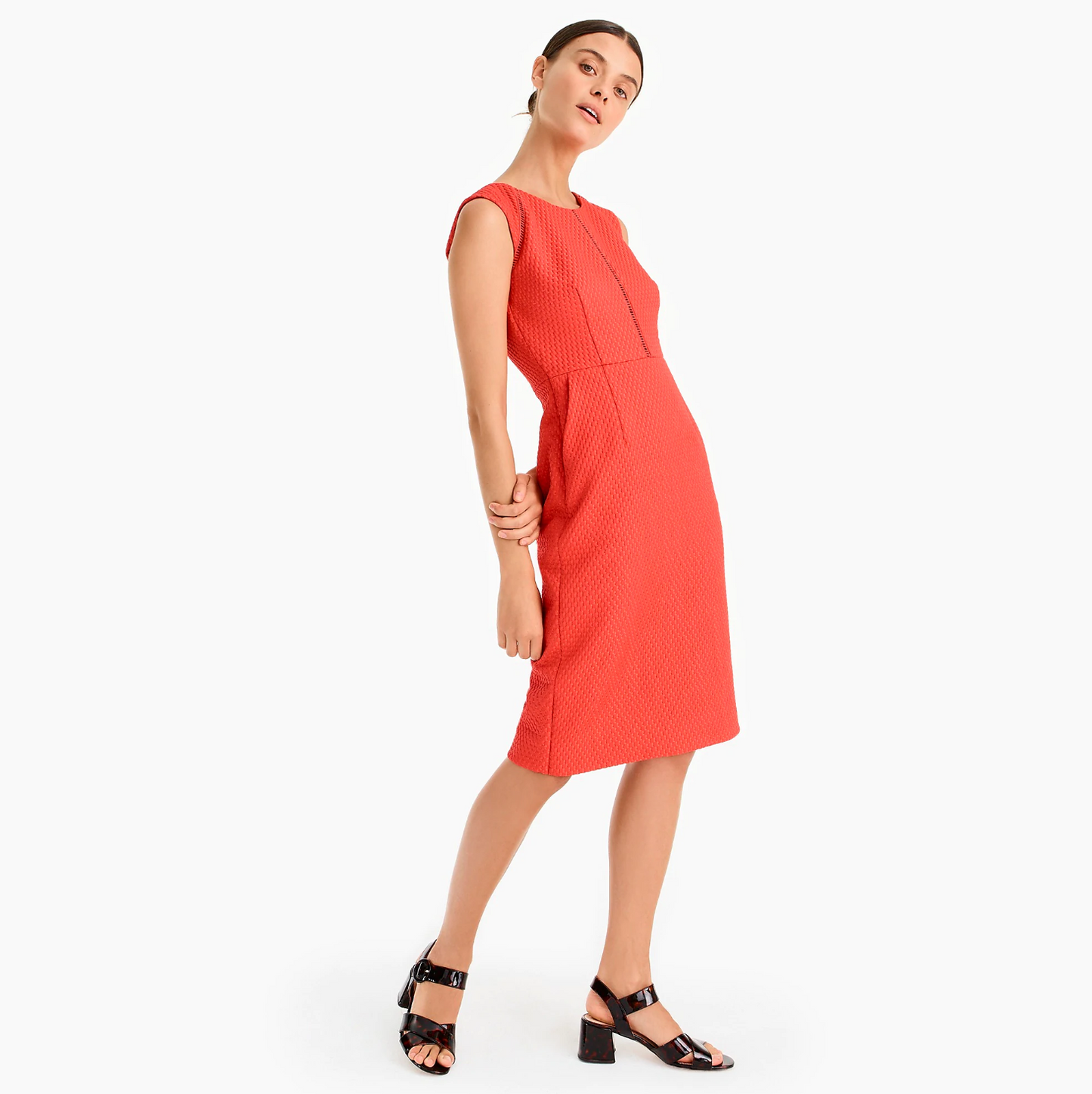 J Crew Womens Red Portfolio Textured Ladder Trim Sheath Dress Size 4 Career