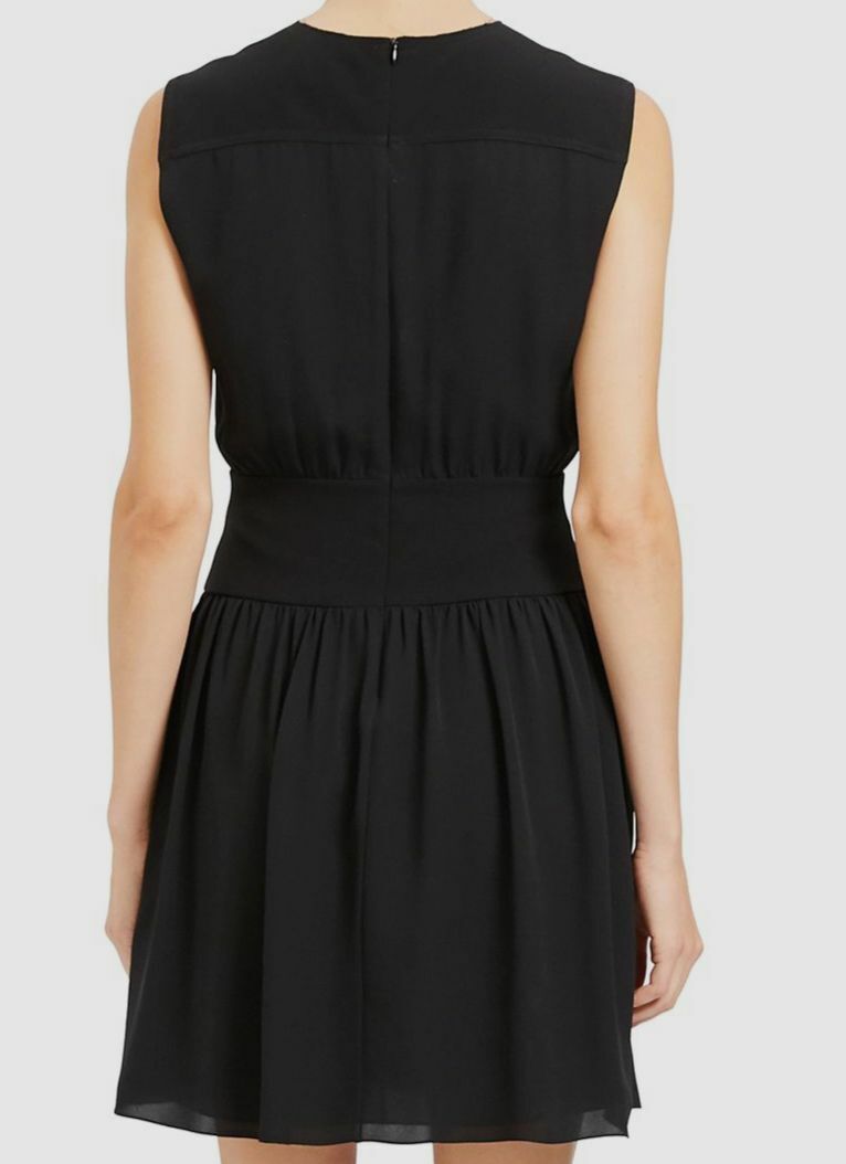 Theory Womens Solid Black Blouson Silk Dress Size 2 Sleeveless Sheath Mini