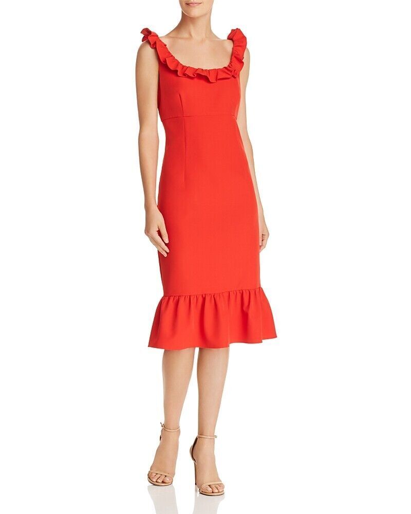 NWT $139 Nanette Lepore Womens Red Ruffle Flounce Hem Sheath Dress Size 12 Midi