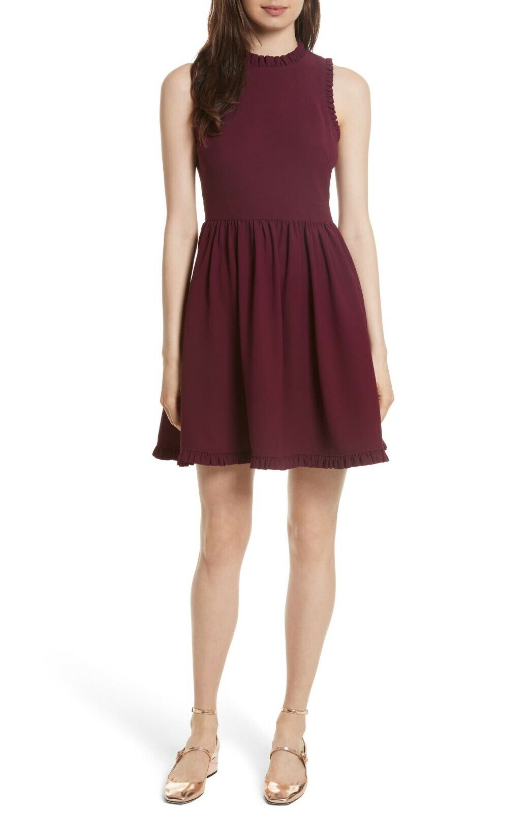 Kate Spade Deep Cherry Burgundy Ruffle Fit and Flare Dress Size 6 Cocktail