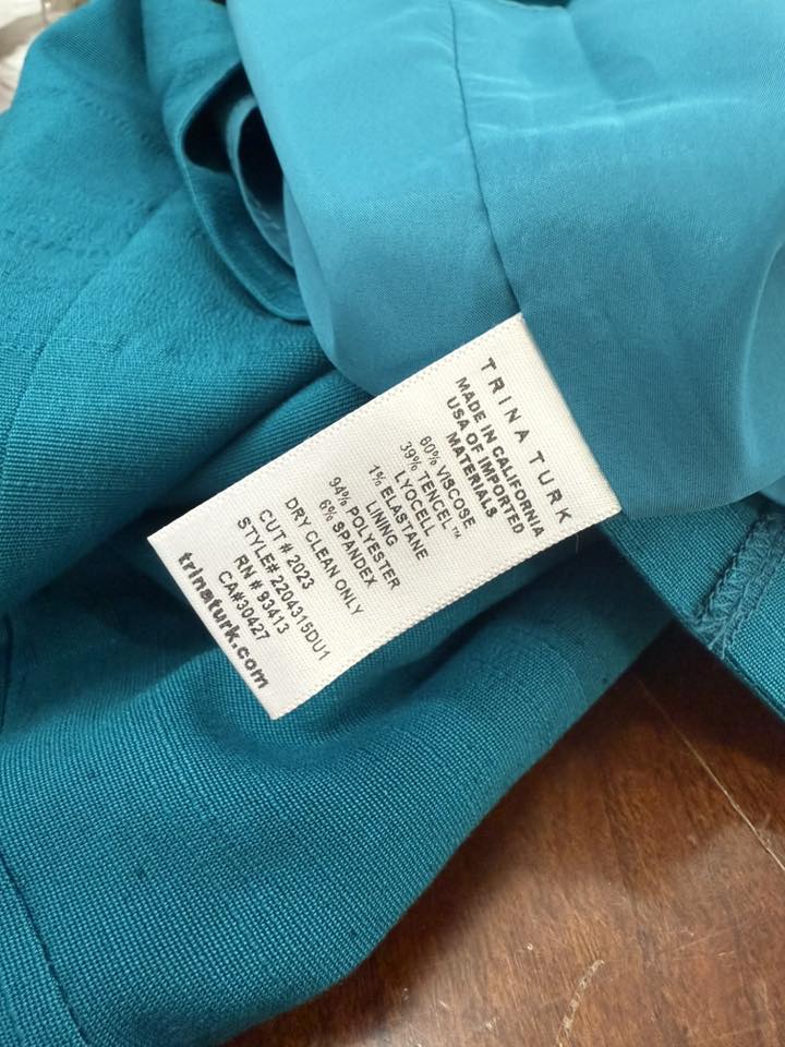 NWT Trina Turk Teal Blue Off the Shoulder Textured Witty Sheath Dress Size 2