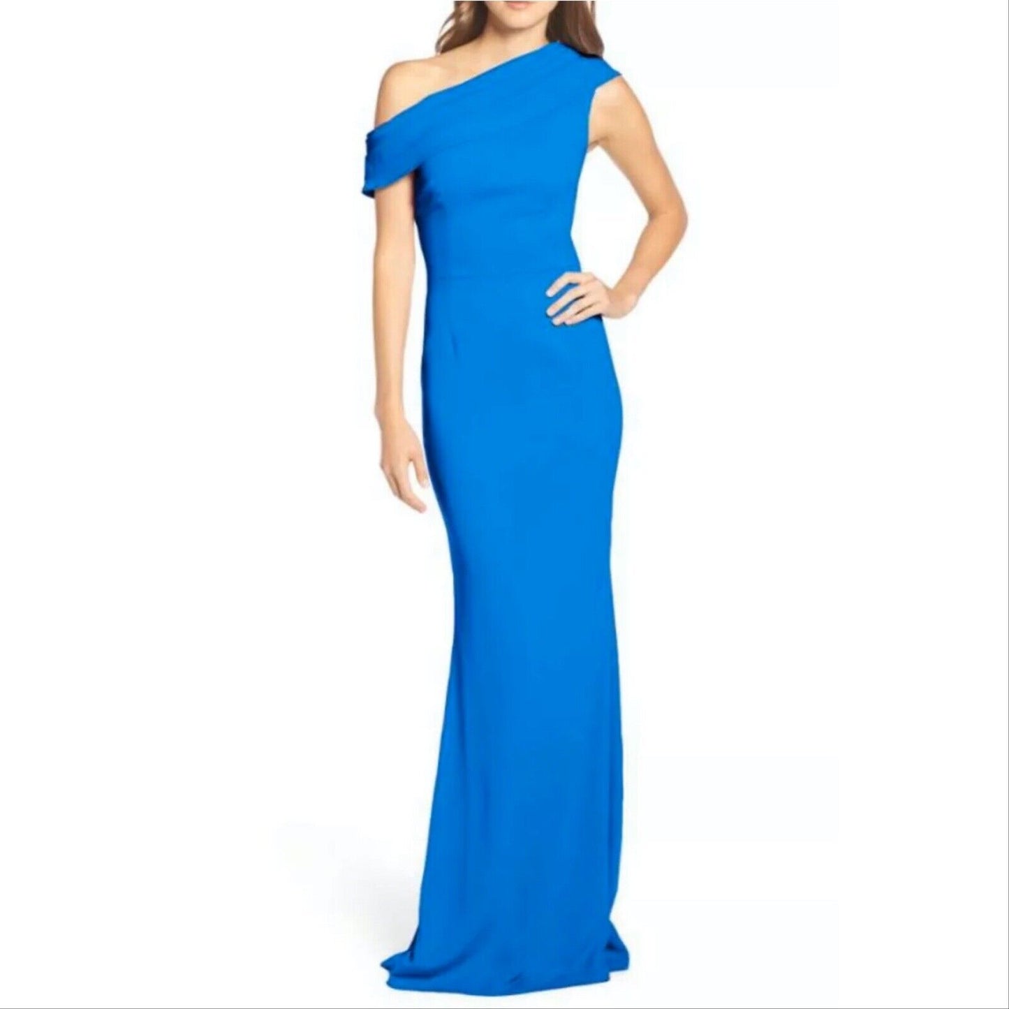 Katie May Bhldn Layla Crepe One Shoulder Formal Dress Gown Size 6 Lagoon Blue