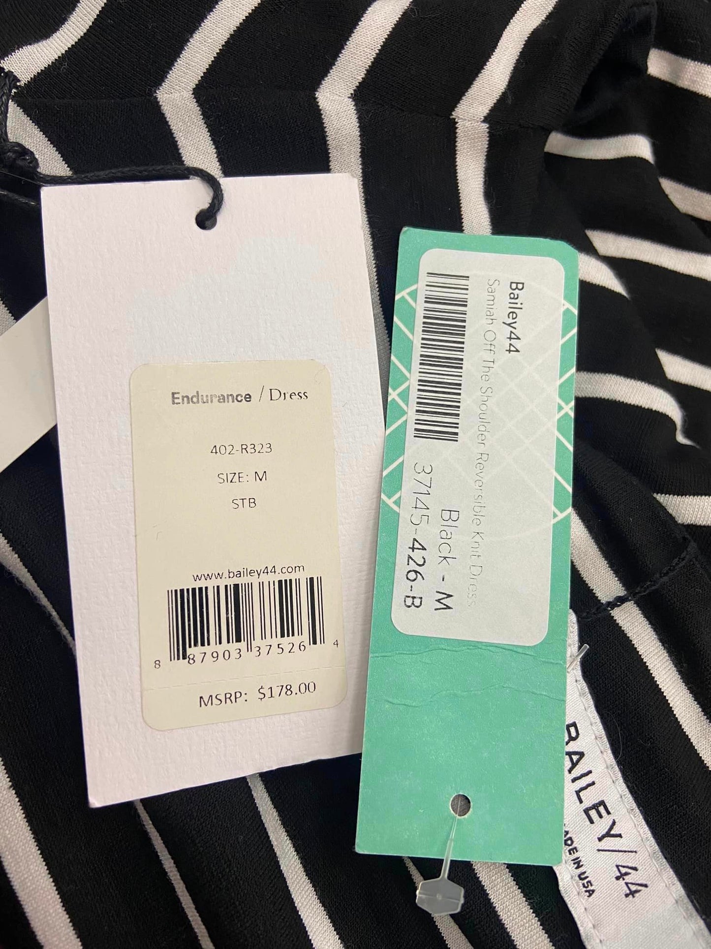 NWT Bailey 44 Stitch Fix Black White Striped Off the Shoulder Knit Dress Size M