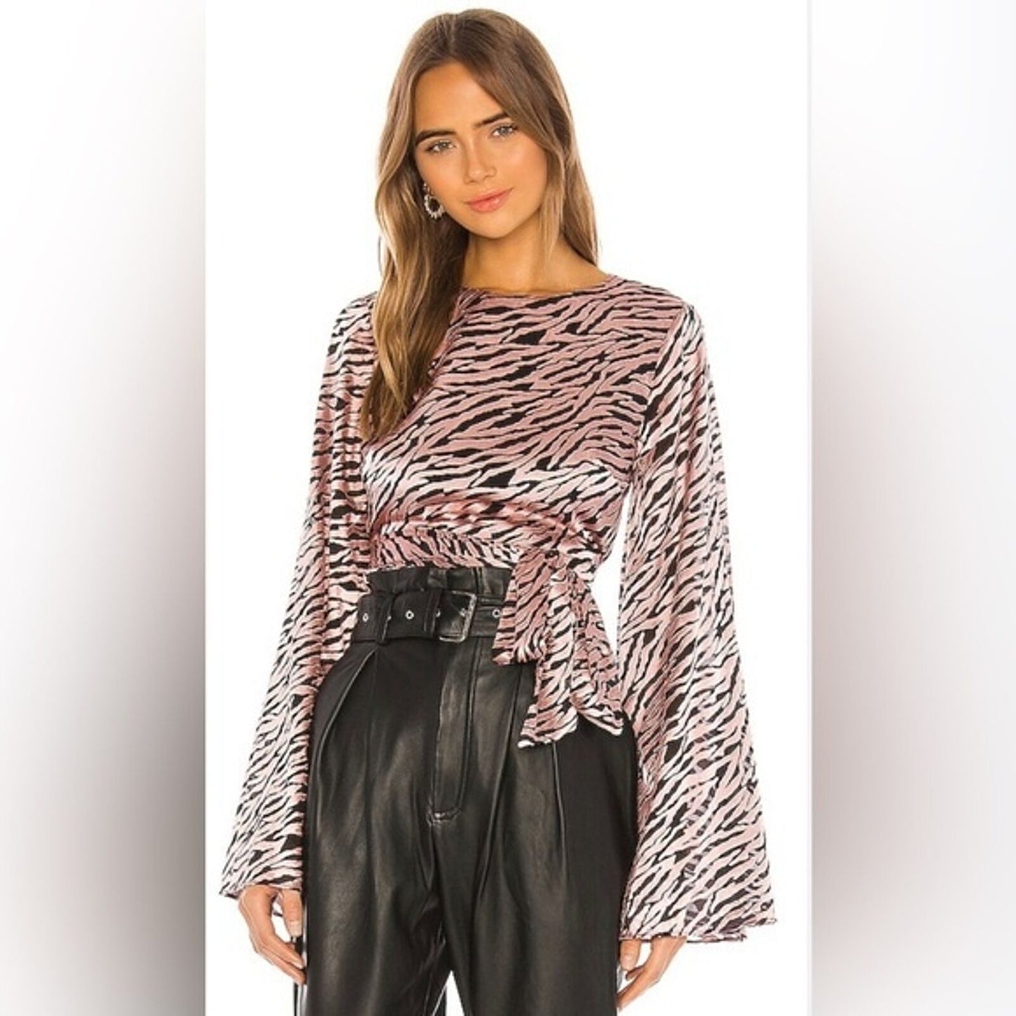 NBD x Revolve Jodi Black Pink Zebra Animal Print Open Back Cropped Top Tie Sz S