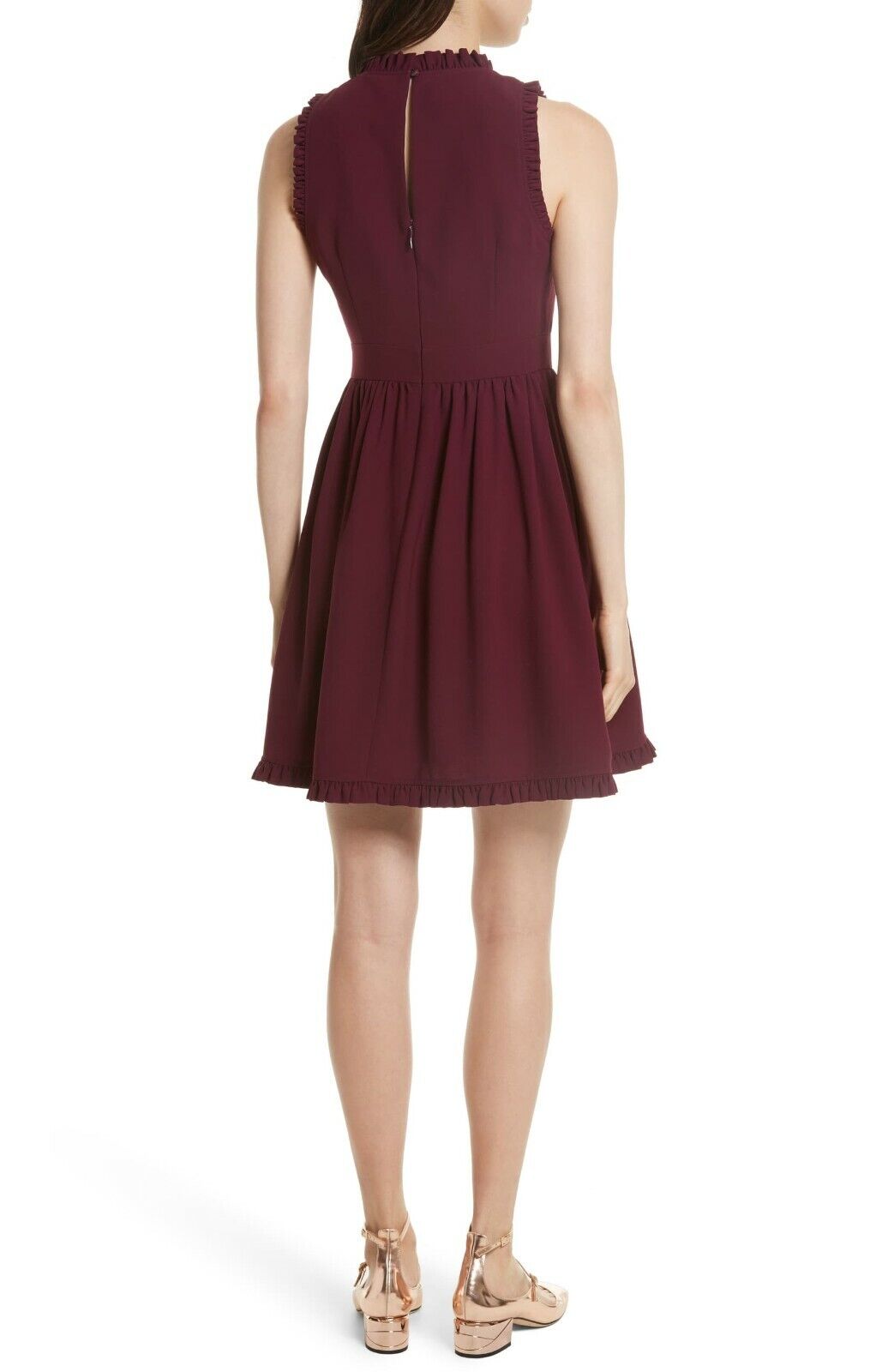 Kate Spade Deep Cherry Burgundy Ruffle Fit and Flare Dress Size 6 Cocktail