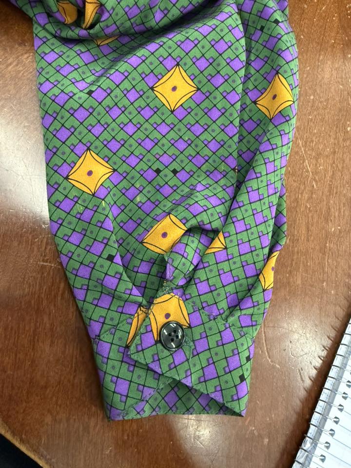 Vtg Miss O Oscar de La Renta Silk Tie Neck Pussybow Blouse Size 10 Green Purple