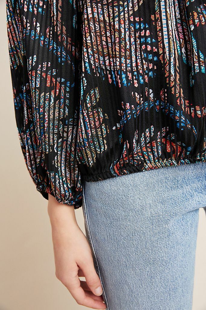 Maeve Anthropologie Madeira Black Paisley Print Burnout Satin Top Blouse Size XS