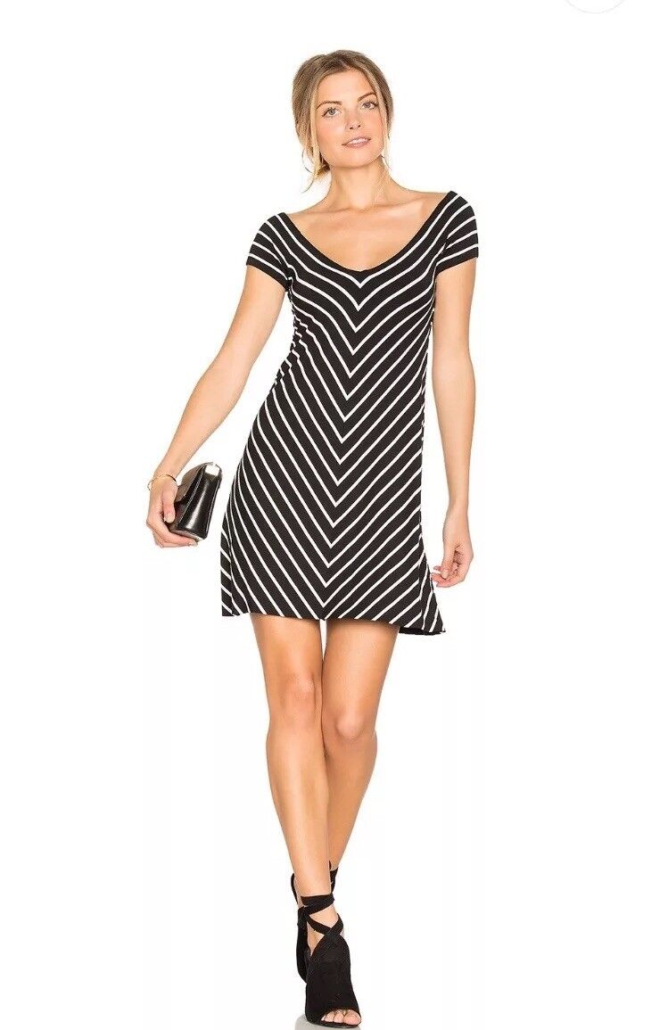 NWT Bailey 44 Stitch Fix Black White Striped Off the Shoulder Knit Dress Size M