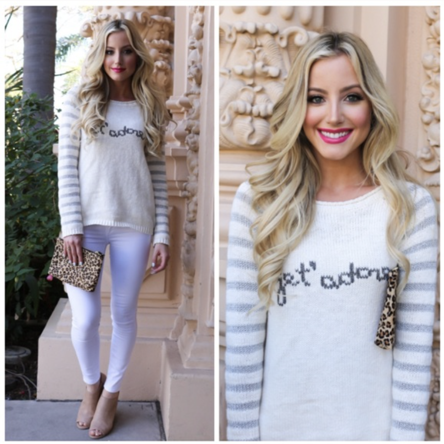 Moth Anthropologie Jet Adore Metallic Striped Pullover Sweater Size M White Gray