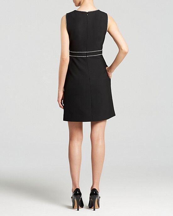 Diane Von Furstenberg Leelou Black White Braided Trim V Neck Sheath Dress Size 8