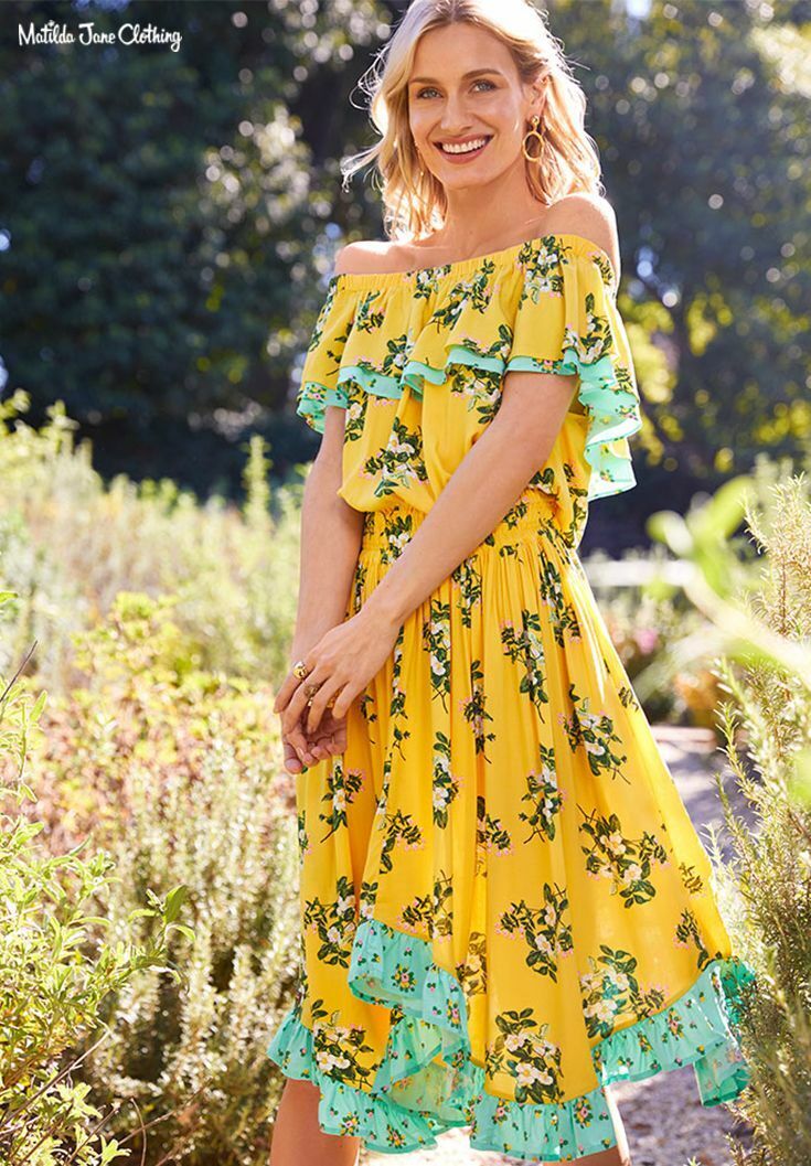 NWT Matilda Jane Hooked on a Feeling Yellow Off the Shoulder Floral Dress Size M