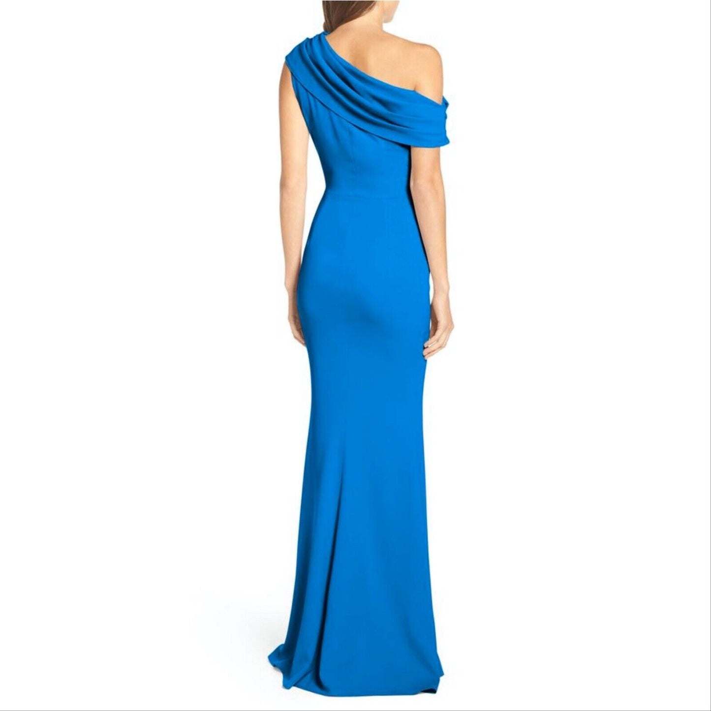 Katie May Bhldn Layla Crepe One Shoulder Formal Dress Gown Size 6 Lagoon Blue