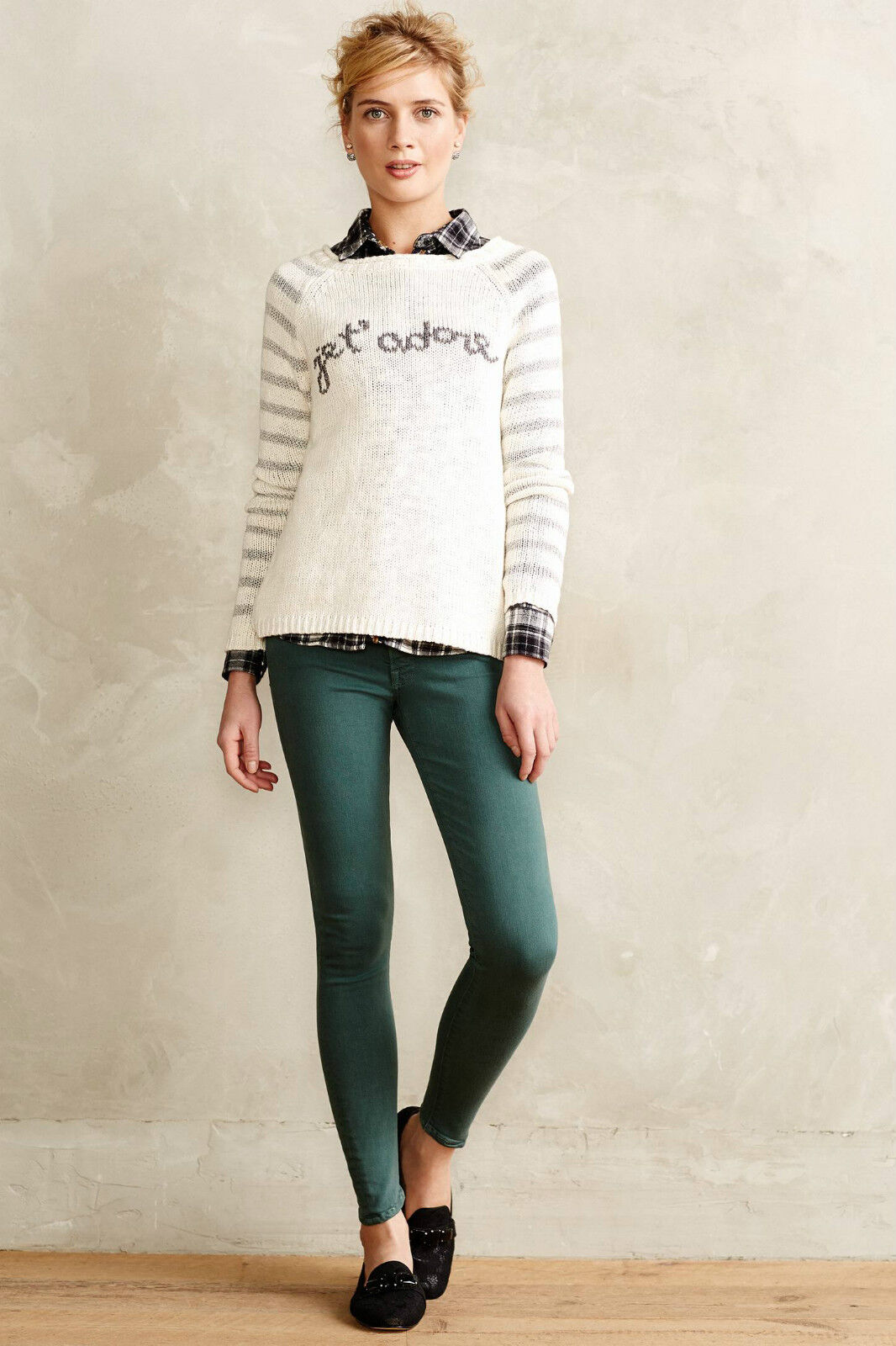 Moth Anthropologie Jet Adore Metallic Striped Pullover Sweater Size M White Gray