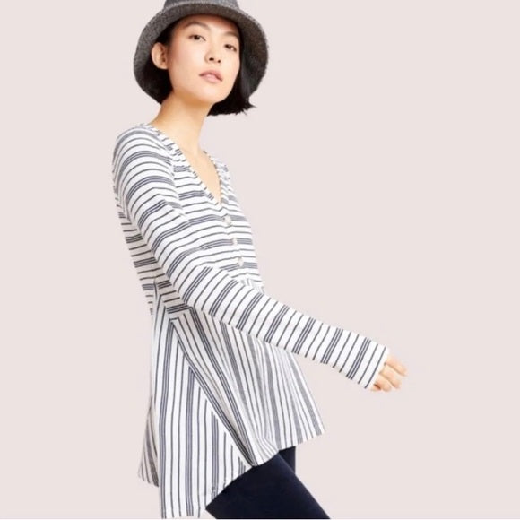 NWT Maeve Anthropologie Navy White Striped Knit Asymmetric Henley Top Size XS