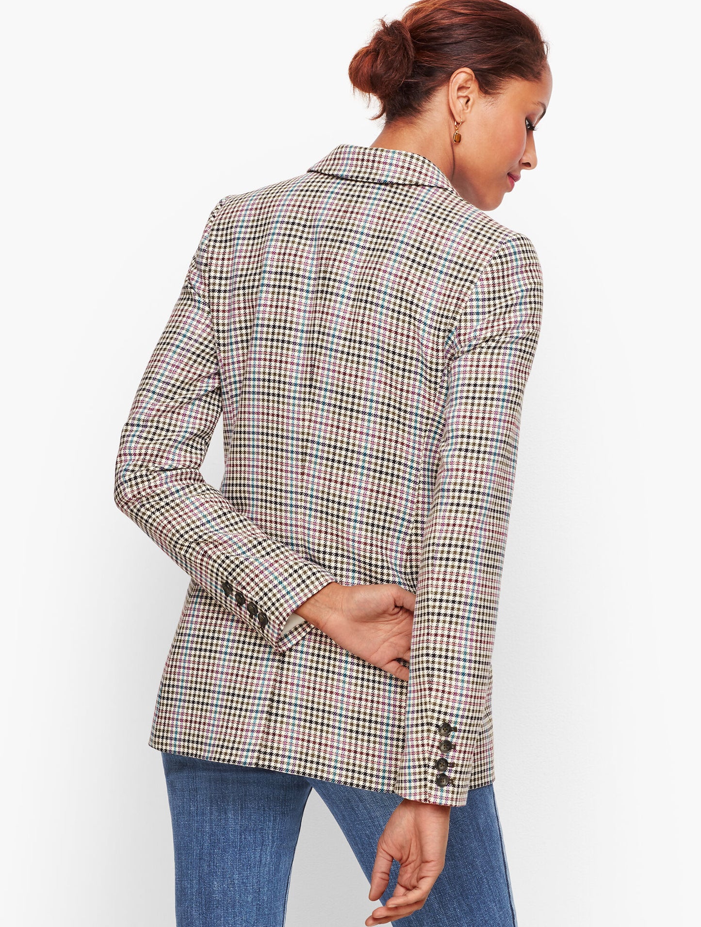 Talbots Womens Multi Color Plaid Long Longline Blazer Jacket Size 10 Career