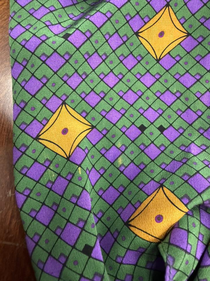 Vtg Miss O Oscar de La Renta Silk Tie Neck Pussybow Blouse Size 10 Green Purple
