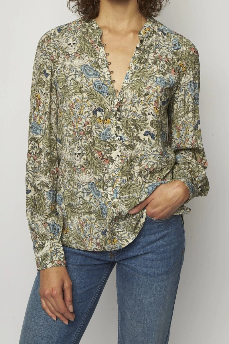 NWT Zadig and Voltaire Twins Soft British Flowers Floral Skull Top Blouse Size M