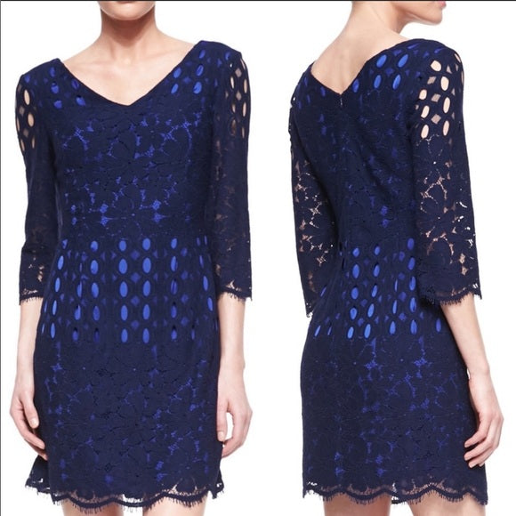 NWT $368 Lilly Pulitzer Macon Whitaker Lace Tunic Dress Size 0 Navy Blue