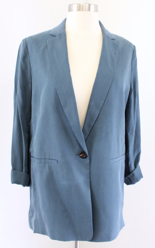 NWT $159 Ann Taylor Relaxed Boyfriend Style Blazer Jacket Size 2 Teal Blue