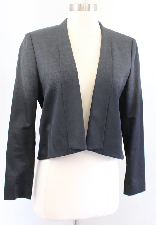 Elie Tahari Gray Black Ombre Open Front Cropped Blazer Jacket size 6 Wool