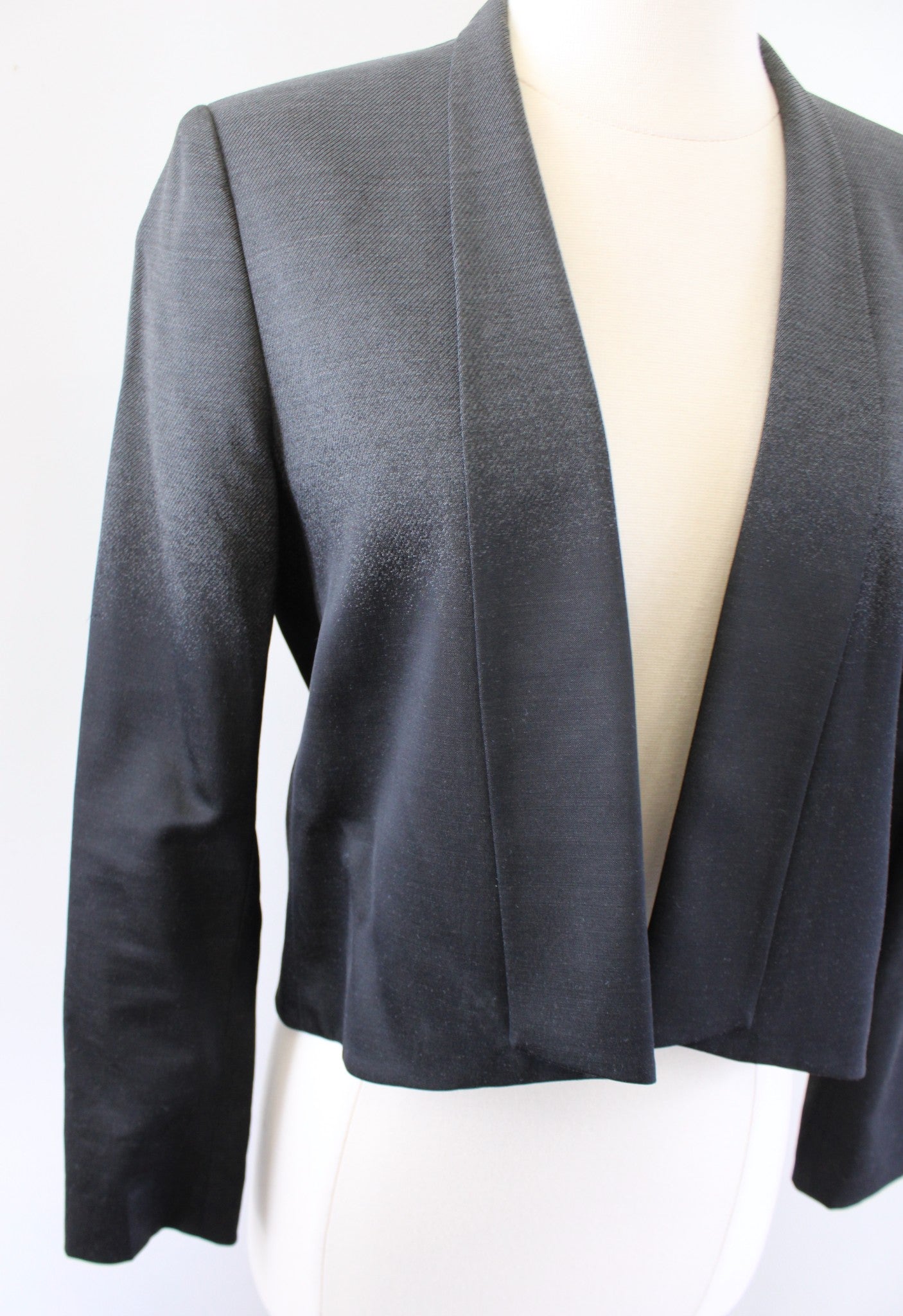 Elie Tahari Gray Black Ombre Open Front Cropped Blazer Jacket size 6 Wool