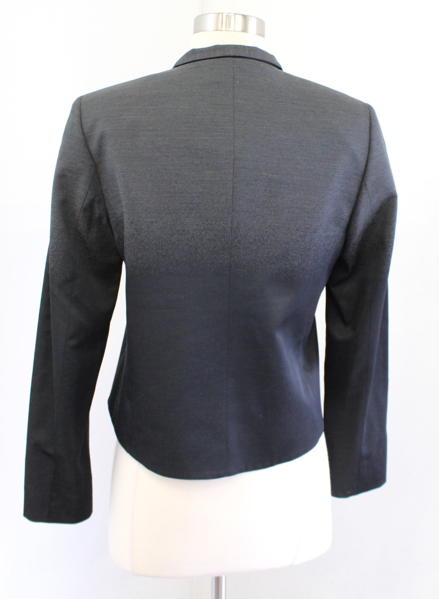 Elie Tahari Gray Black Ombre Open Front Cropped Blazer Jacket size 6 Wool