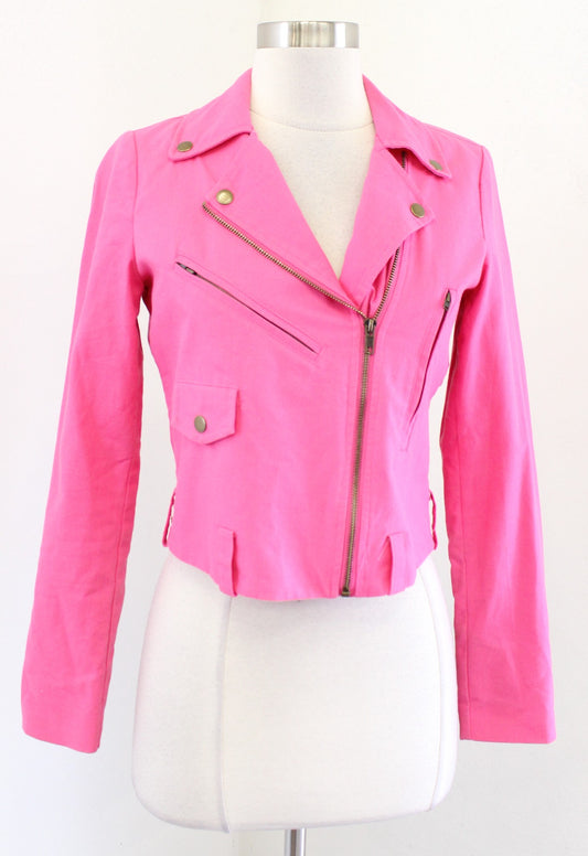 Dolan Anthropologie Pink Zip Front Cropped Moto Jacket Size XS Linen