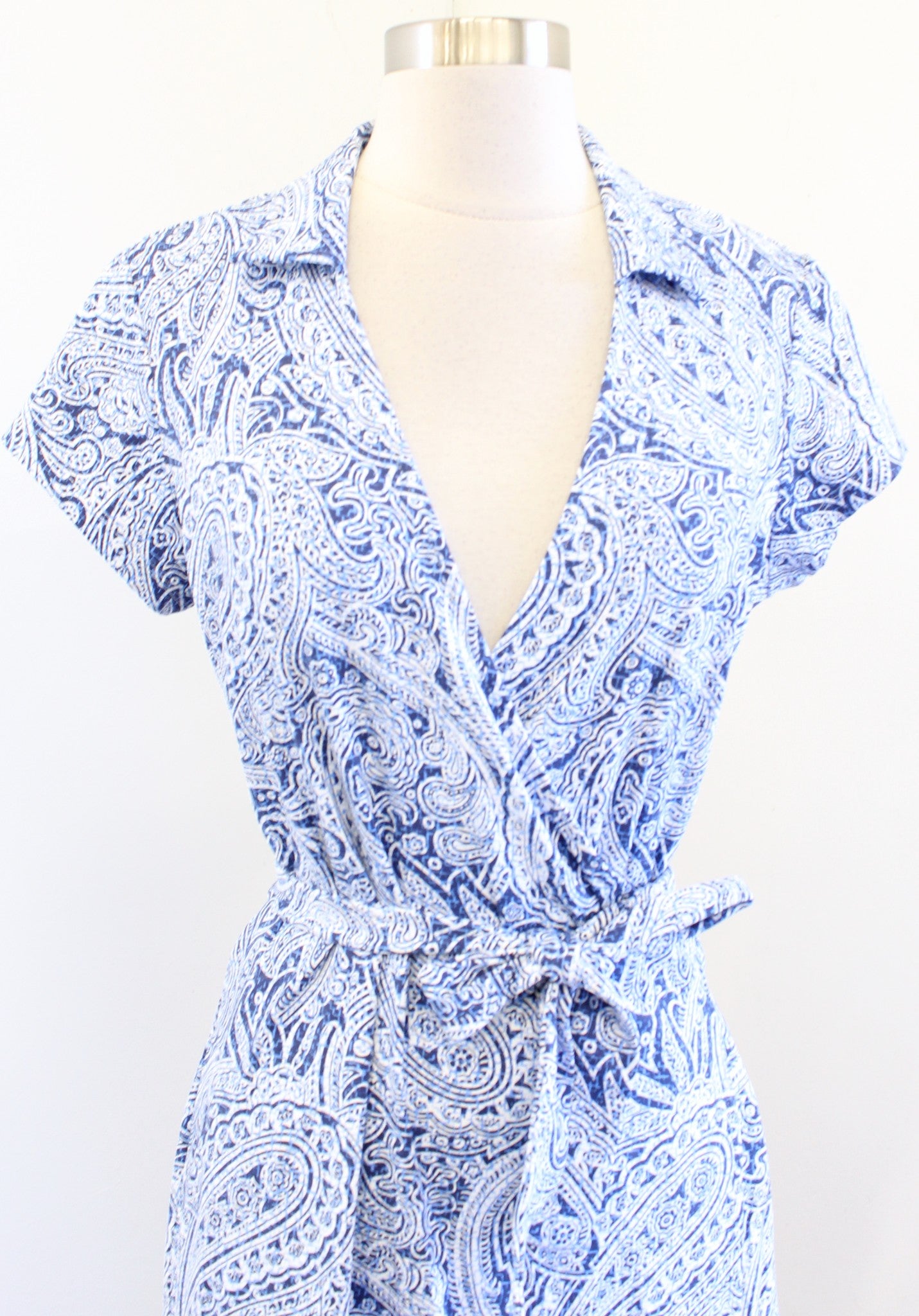 J McLaughlin Womens Blue White Paisley Print Catalina Cloth Wrap Dress Size M