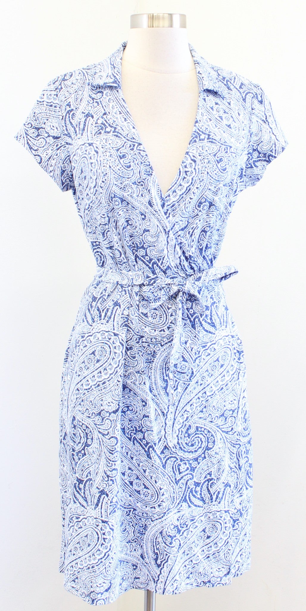 J McLaughlin Womens Blue White Paisley Print Catalina Cloth Wrap Dress Size M