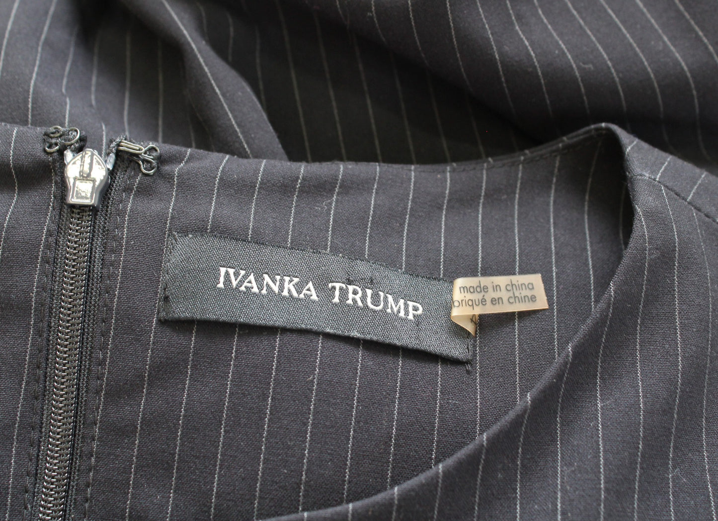 Ivanka Trump Navy Blue Pinstripe Faux Wrap Ruched Sheath Dress Size 4 Career