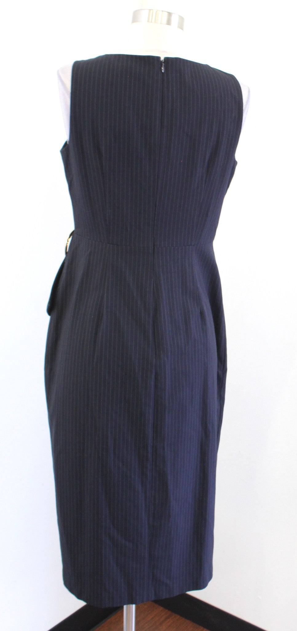 Ivanka Trump Navy Blue Pinstripe Faux Wrap Ruched Sheath Dress Size 4 Career