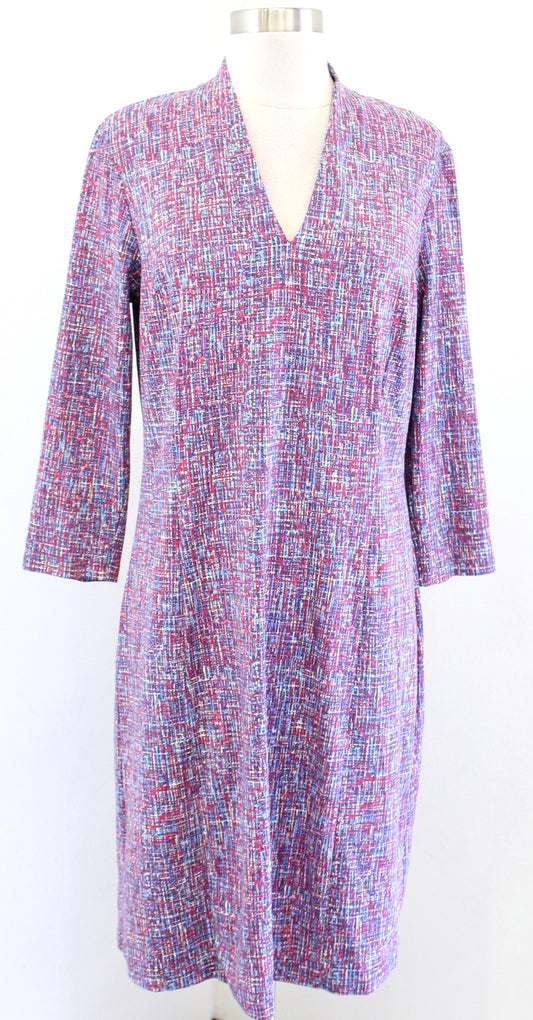 J McLaughlin Red Blue Printed High V Neck Catalina Cloth Dress Size L Abstract