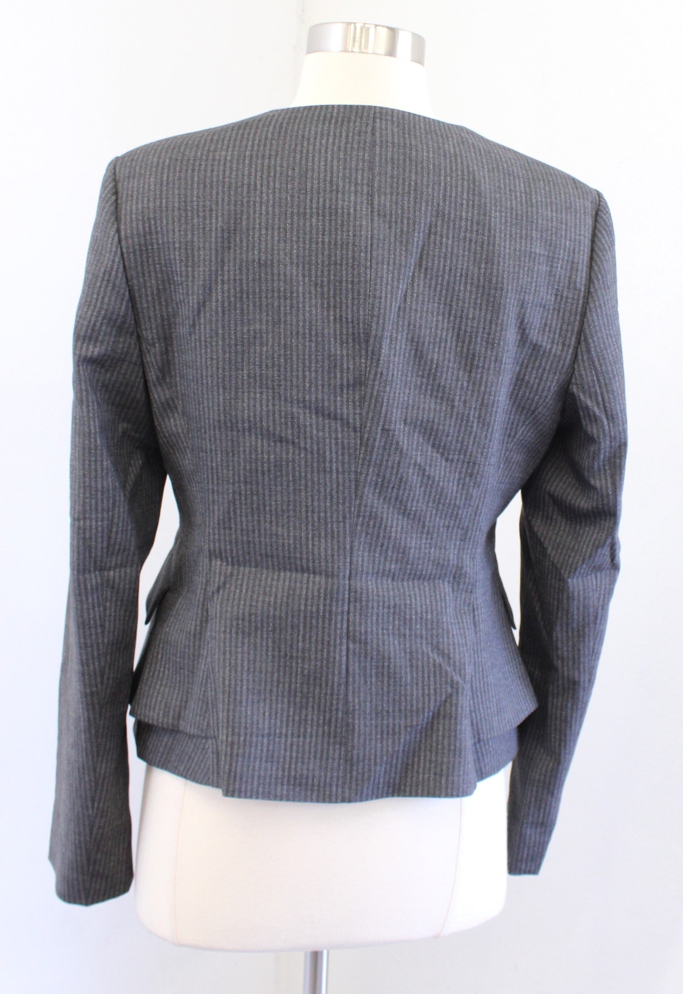 Boss Hugo Boss Jasmya Gray Striped Layered Collarless Blazer Jacket Size 6 Wool