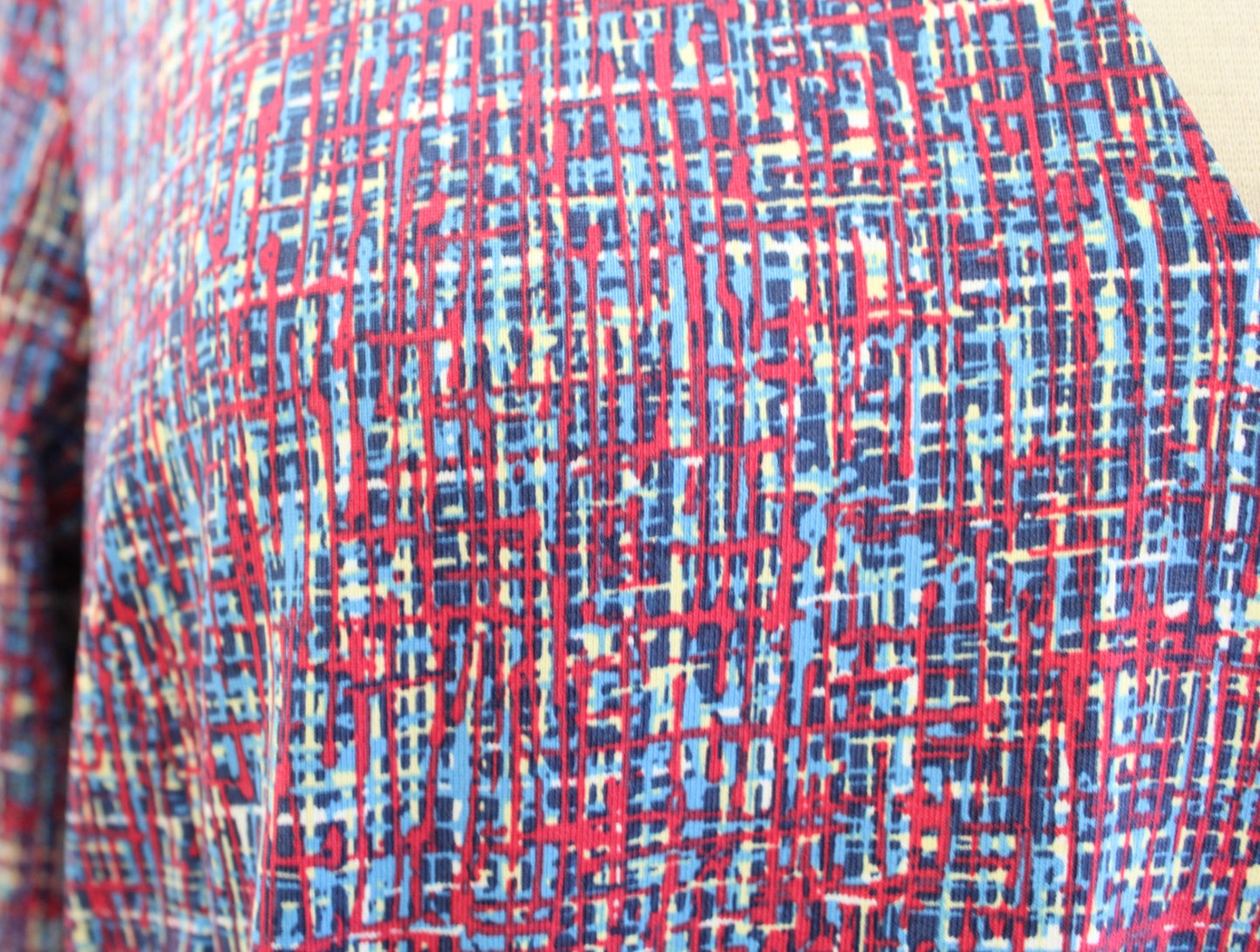 J McLaughlin Red Blue Printed High V Neck Catalina Cloth Dress Size L Abstract