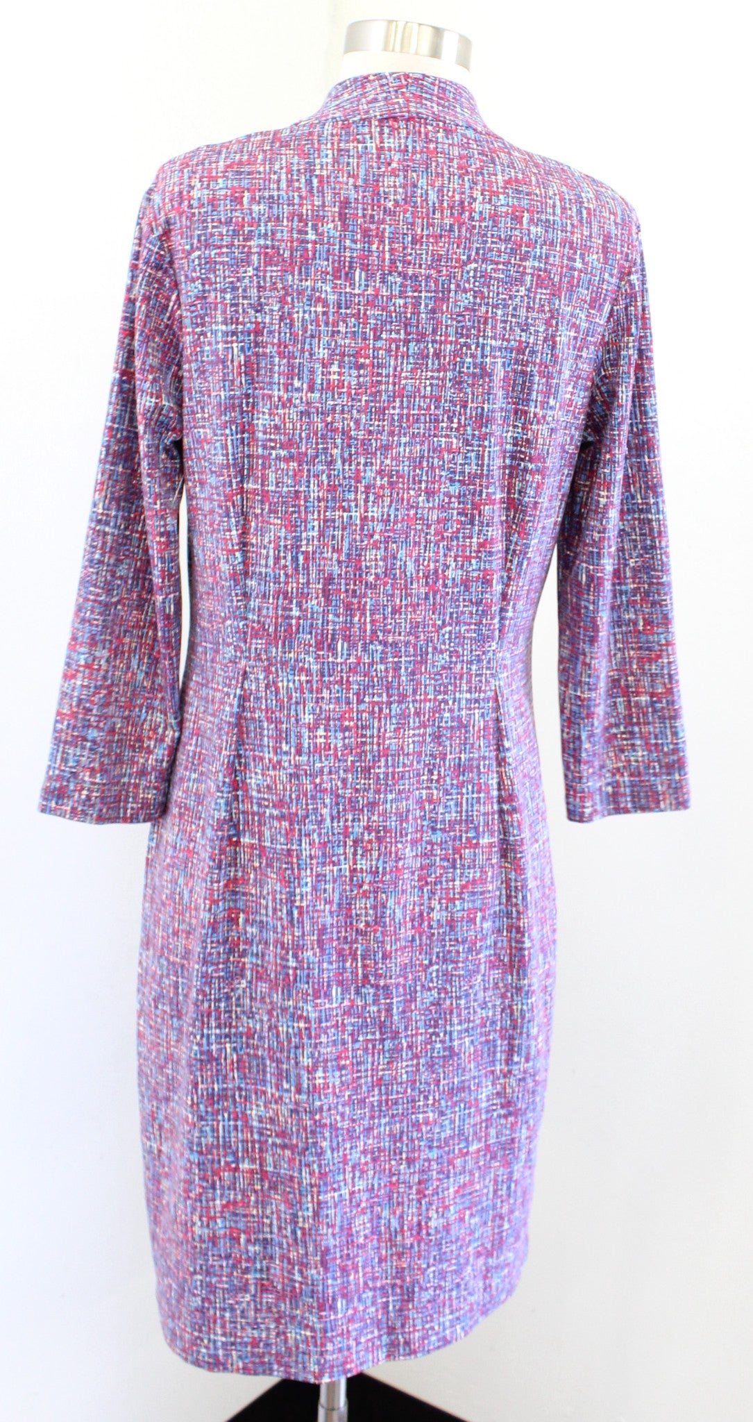 J McLaughlin Red Blue Printed High V Neck Catalina Cloth Dress Size L Abstract