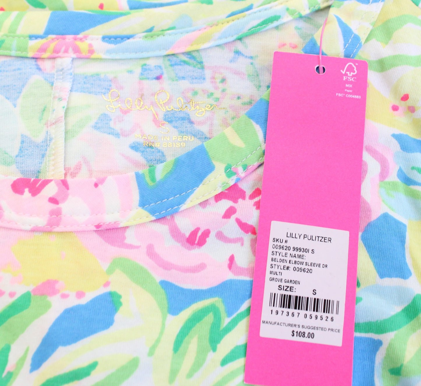 NWT Lilly Pulitzer Belden Grove Garden Floral Print T Shirt Dress Cinch Sleeve S