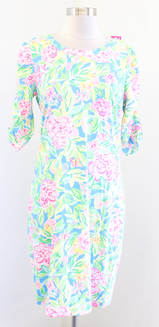 NWT Lilly Pulitzer Belden Grove Garden Floral Print T Shirt Dress Cinch Sleeve S