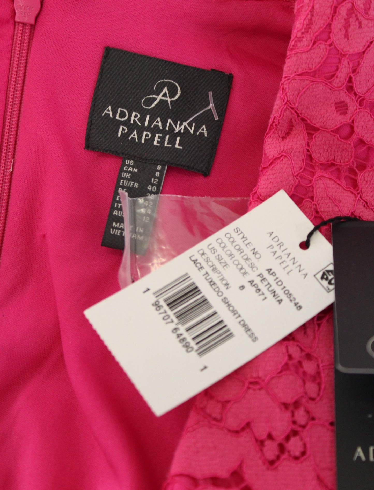 NWT Adrianna Papell Pink Lace Tuxedo Style Faux Wrap Cocktail Party Dress Size 8