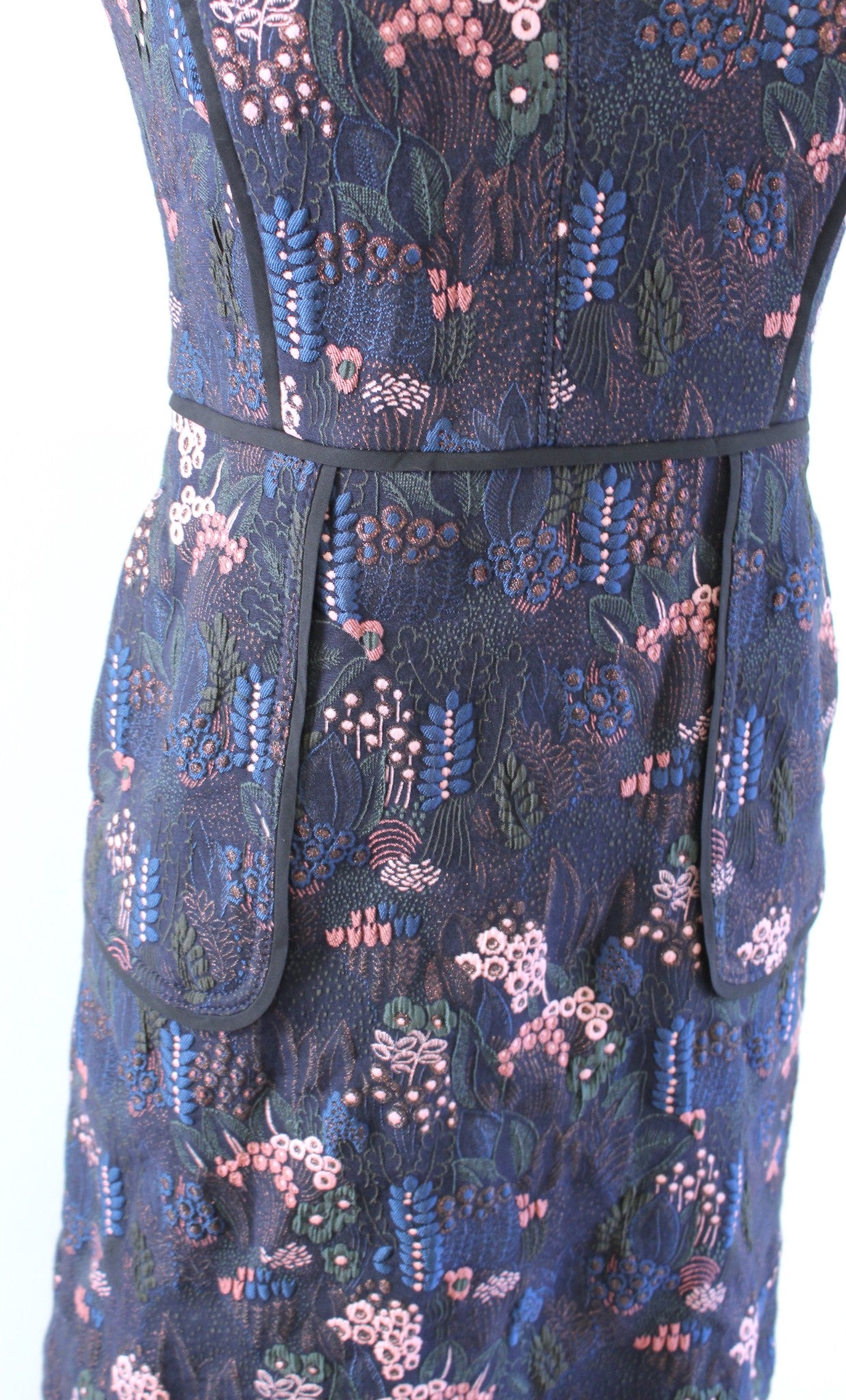 Ann Taylor Navy Blue Metallic Floral V Neck Sheath Dress Size 0 Sleeveless