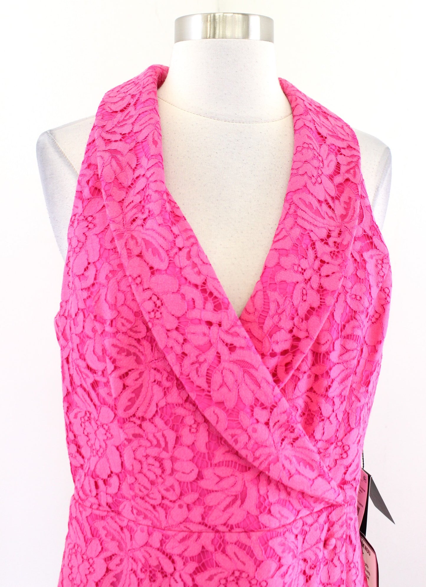 NWT Adrianna Papell Pink Lace Tuxedo Style Faux Wrap Cocktail Party Dress Size 8