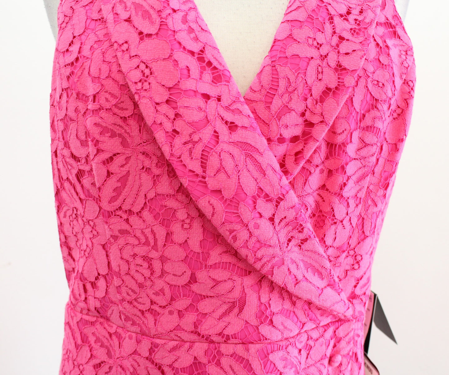 NWT Adrianna Papell Pink Lace Tuxedo Style Faux Wrap Cocktail Party Dress Size 8