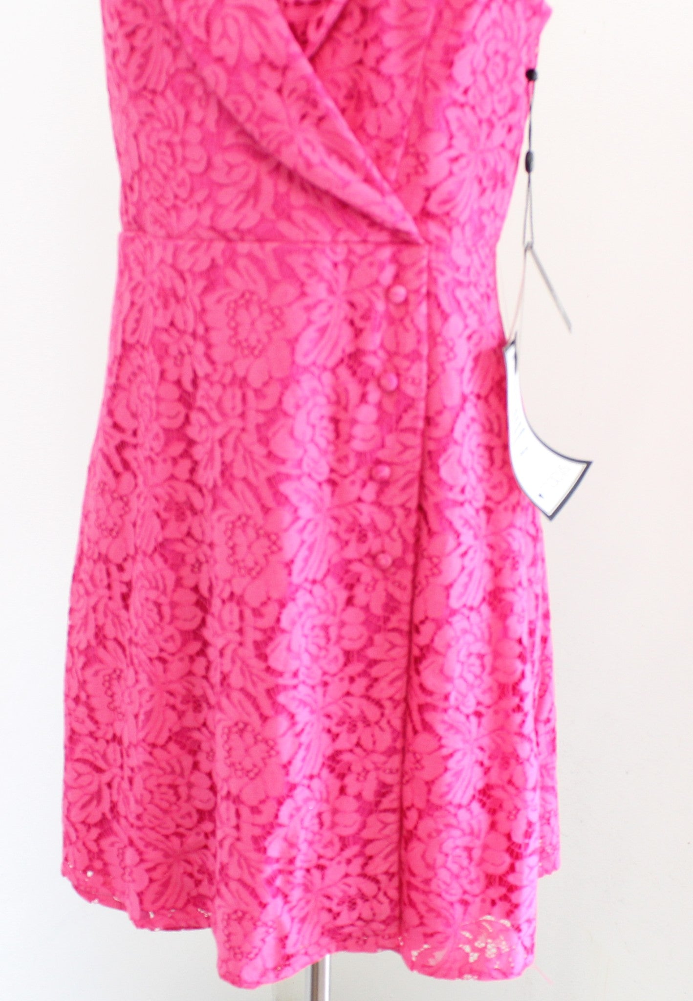 NWT Adrianna Papell Pink Lace Tuxedo Style Faux Wrap Cocktail Party Dress Size 8