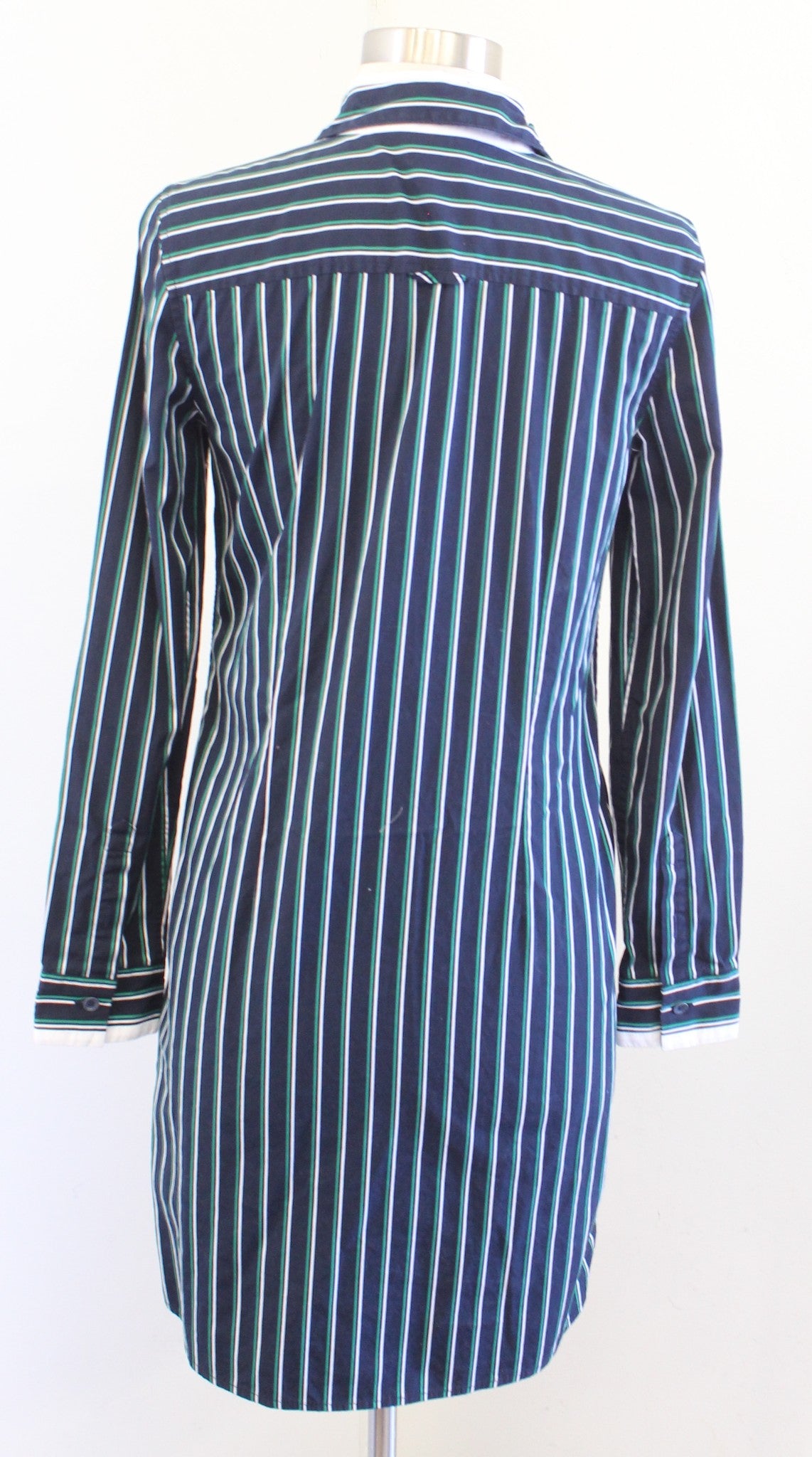 Brooks Brothers Red Fleece Navy Blue Green Striped Button Front Shirt Dress Sz 2