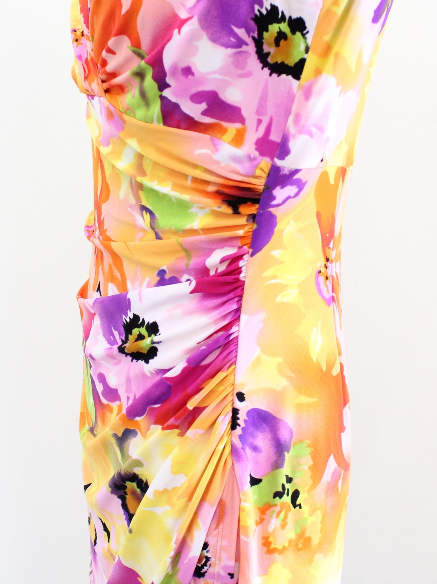 Lauren Ralph Lauren Colorful Floral Ruched Wiggle Sheath Dress Size 8 Yellow