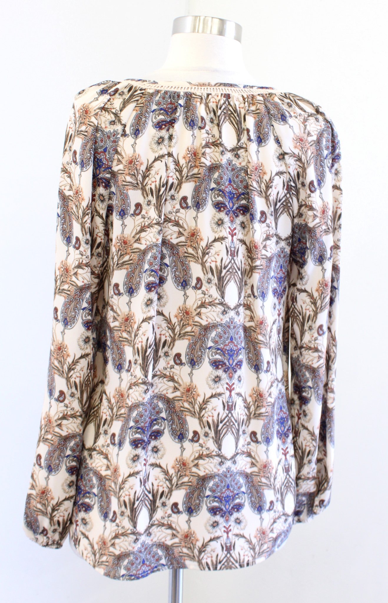 Meadow Rue Anthropologie Myrtle Cream Paisley Print Floral Tassel Top Blouse S Long sleeve